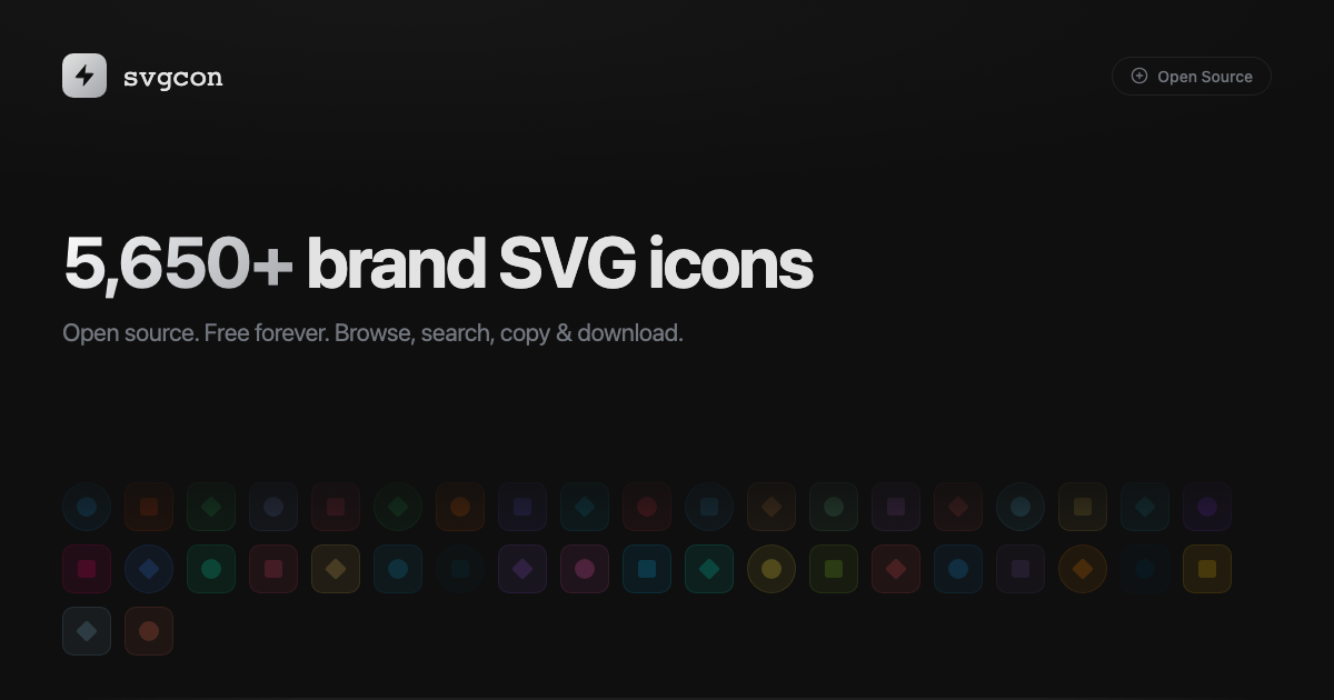 SVGCon — Plus de 5 650 icônes SVG de marques dans une bibliothèque rapide et cherchable.